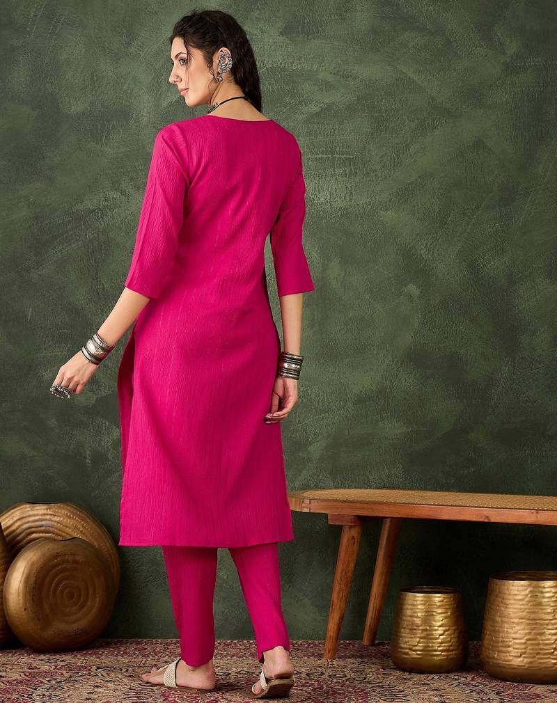 rani-pink cotton silk festive top and bottom