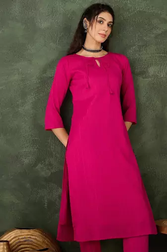 rani-pink cotton silk festive top and bottom