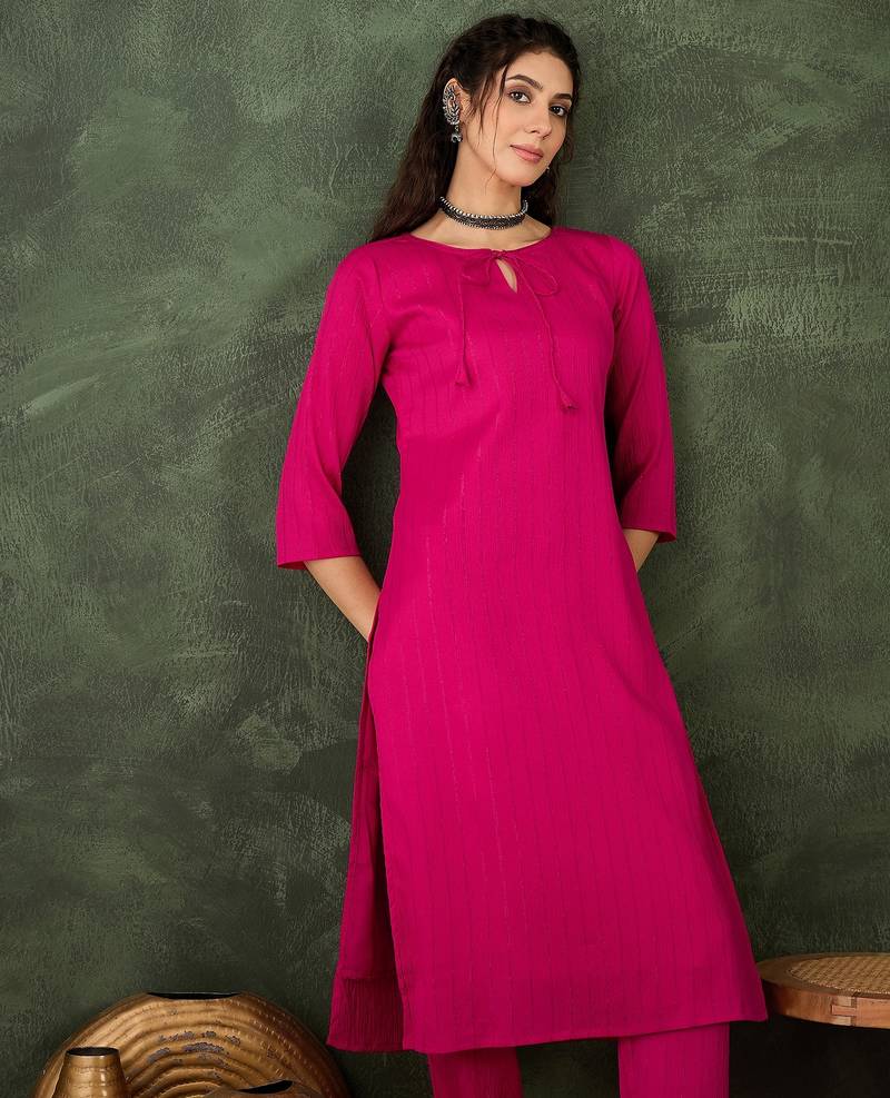 rani-pink cotton silk festive top and bottom