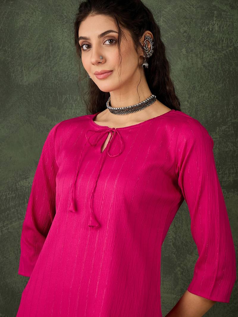 rani-pink cotton silk festive top and bottom