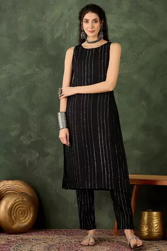 black cotton silk festive top and bottom