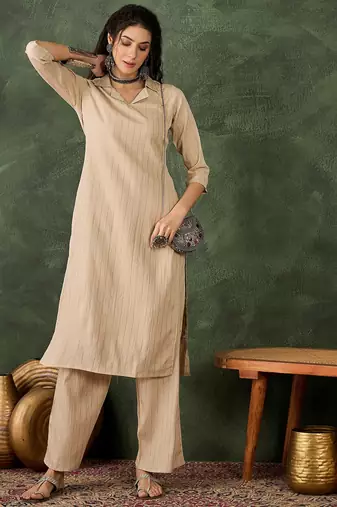 cream cotton silk festive top and bottom