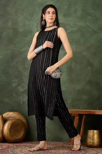 black cotton silk festive top and bottom