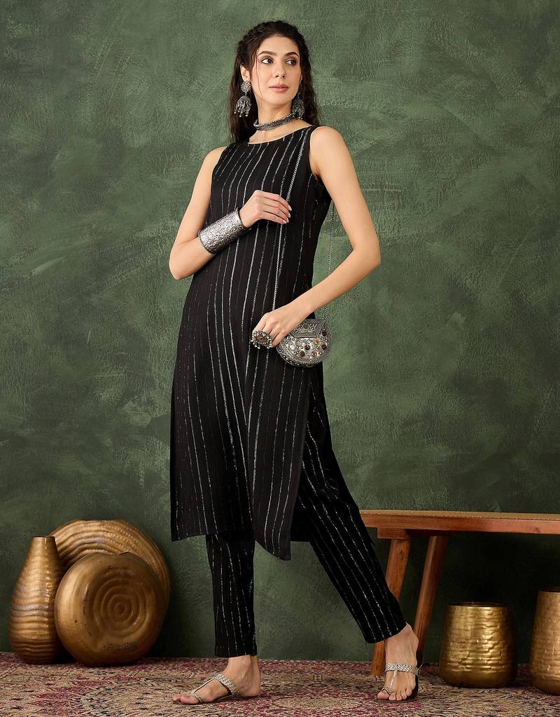 black cotton silk festive top and bottom