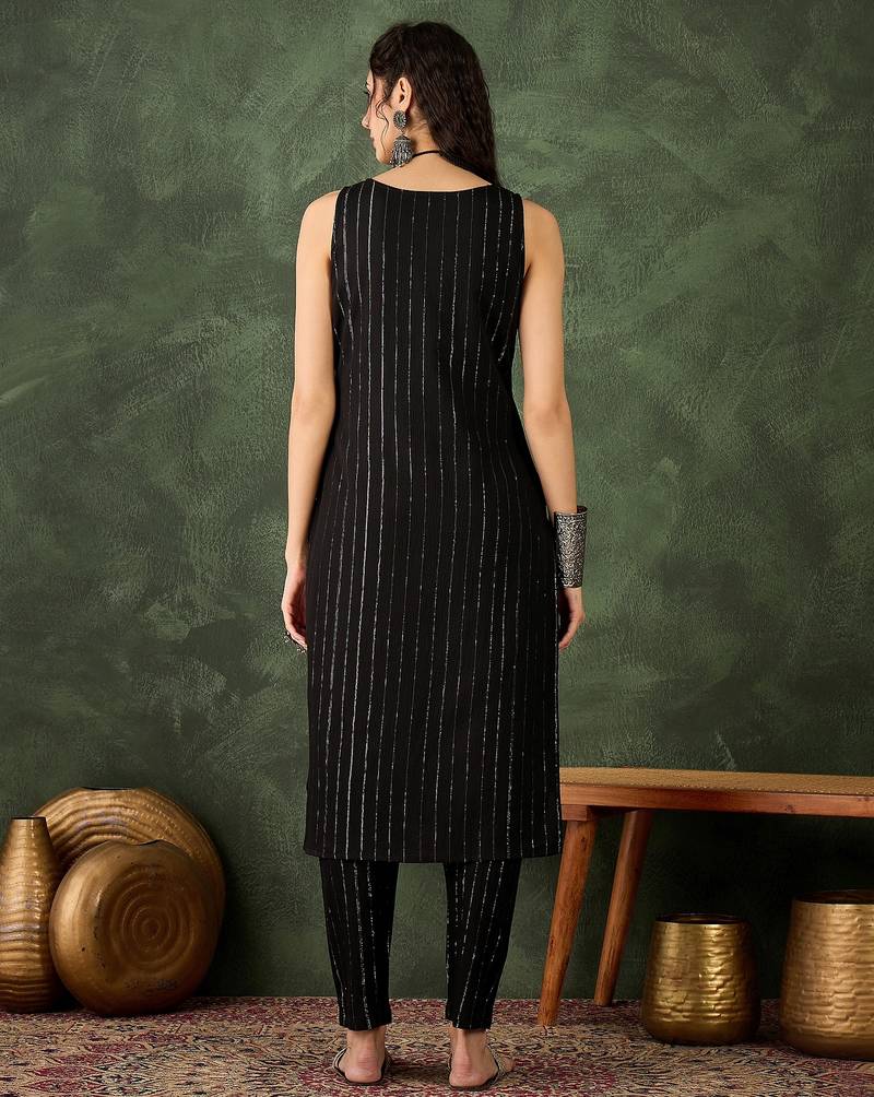 black cotton silk festive top and bottom