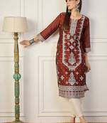 orange cotton silk festive wear long kurti
