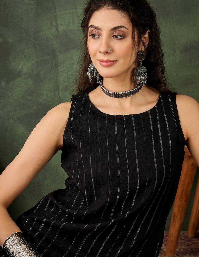 black cotton silk festive top and bottom