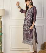 purple cotton silk festive wear long kurti