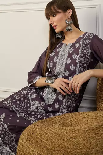 purple cotton silk festive wear long kurti