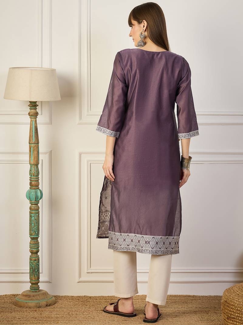 purple cotton silk festive wear long kurti