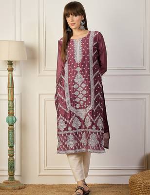 lavender cotton silk festive wear long kurti 1