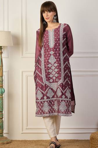 lavender cotton silk festive wear long kurti