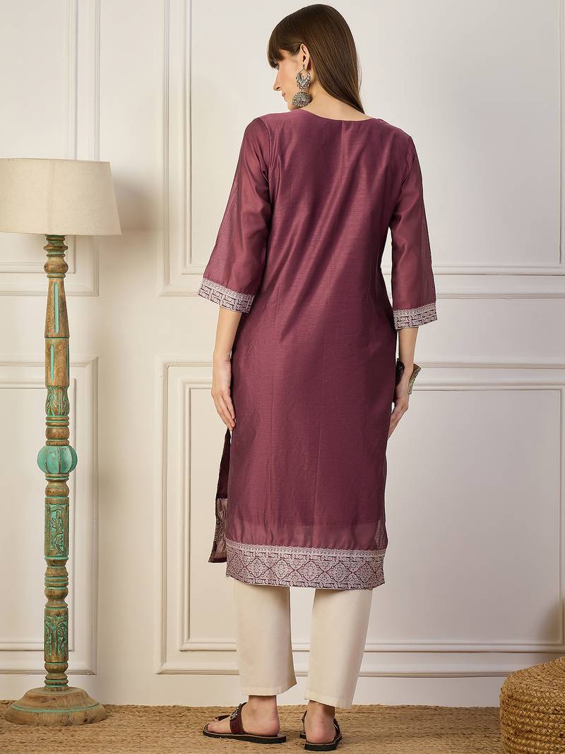 lavender cotton silk festive wear long kurti