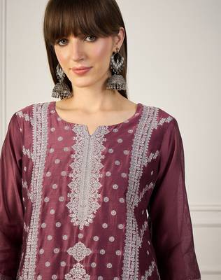 lavender cotton silk festive wear long kurti 3