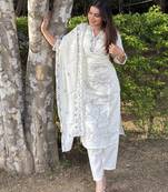 white silk blend festive kurta set