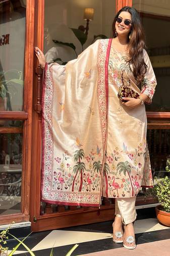 cream assam silk festive kurta set