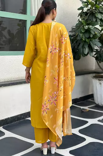 yellow silk blend festive kurta set