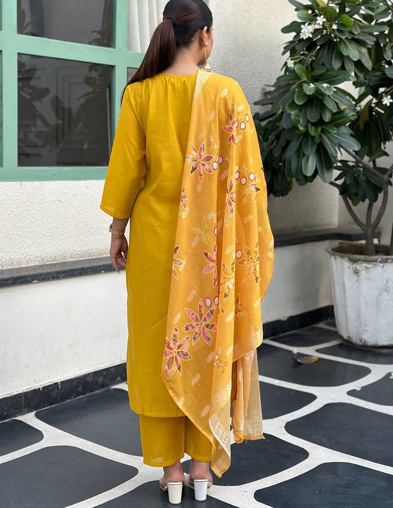 yellow silk blend festive kurta set