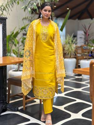yellow silk blend festive kurta set 1