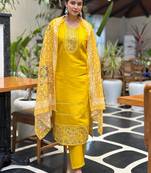 yellow silk blend festive kurta set