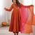 Orange roman silk embroidered mirror work gown set with dupatta