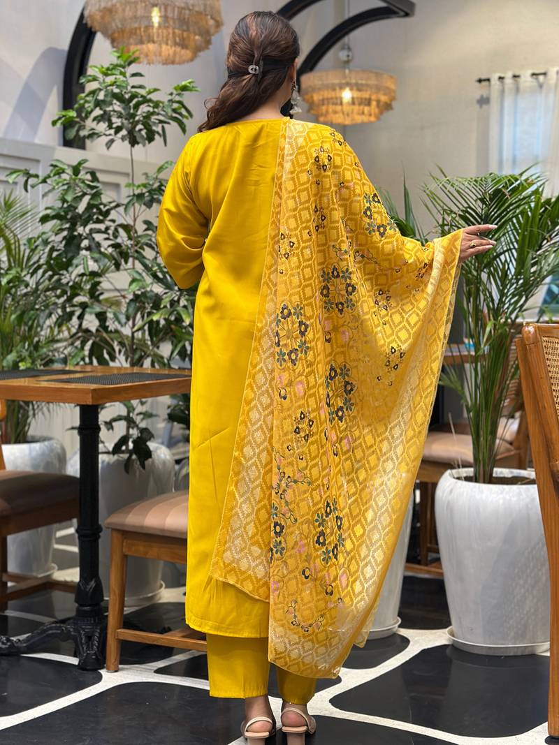 yellow silk blend festive kurta set