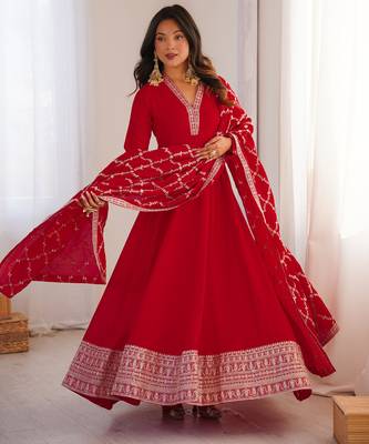 red vichitra festive wear anarkali 1
