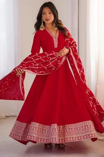 red vichitra festive wear anarkali