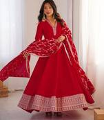 red vichitra festive wear anarkali