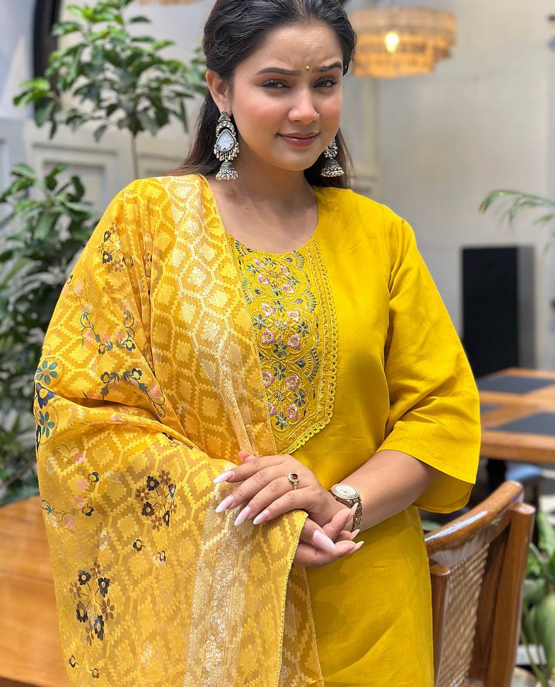 yellow silk blend festive kurta set