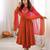Orange roman silk embroidered mirror work gown set with dupatta