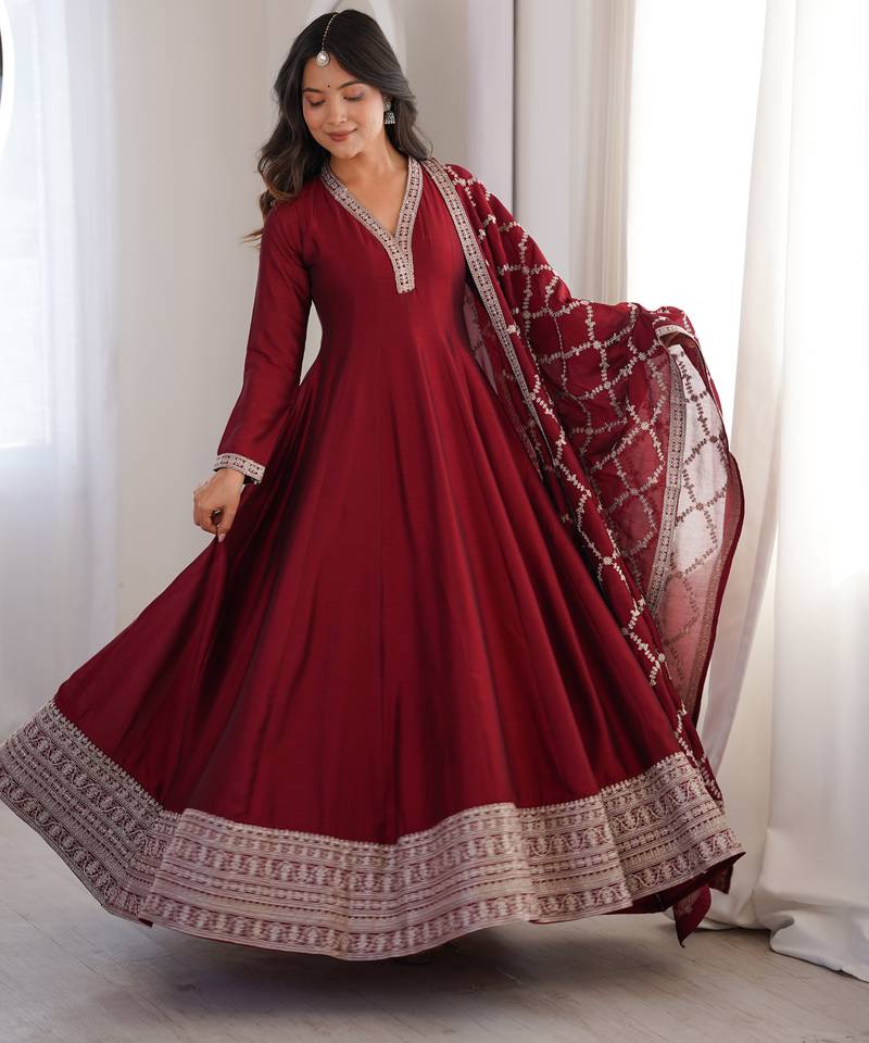 maroon festive wear anarkali