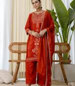 cognac silk blend festive kurta set