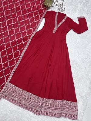 red vichitra festive wear anarkali 4