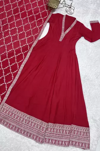 red vichitra festive wear anarkali