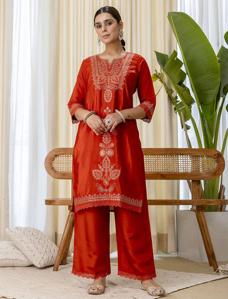 cognac silk blend festive kurta set