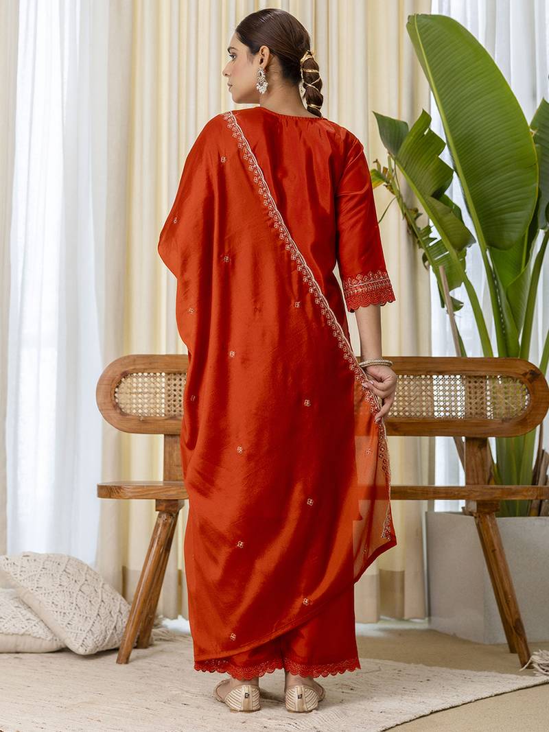 cognac silk blend festive kurta set