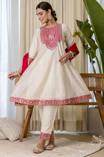 white silk blend festive kurta set