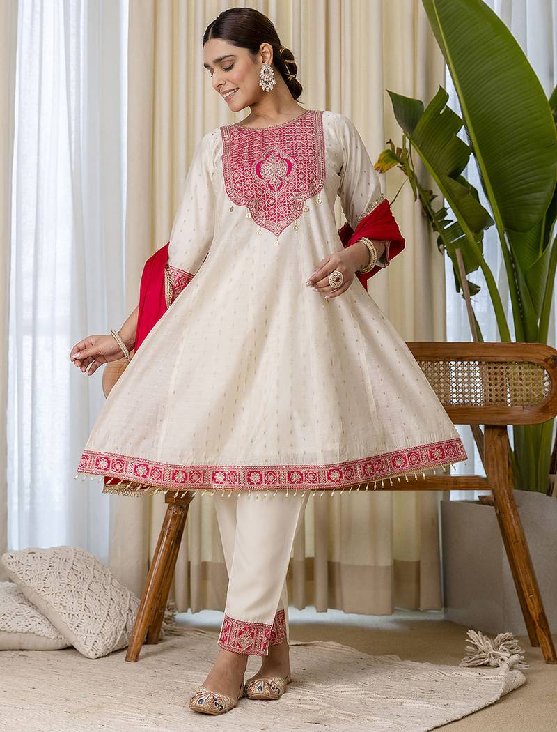 white silk blend festive kurta set