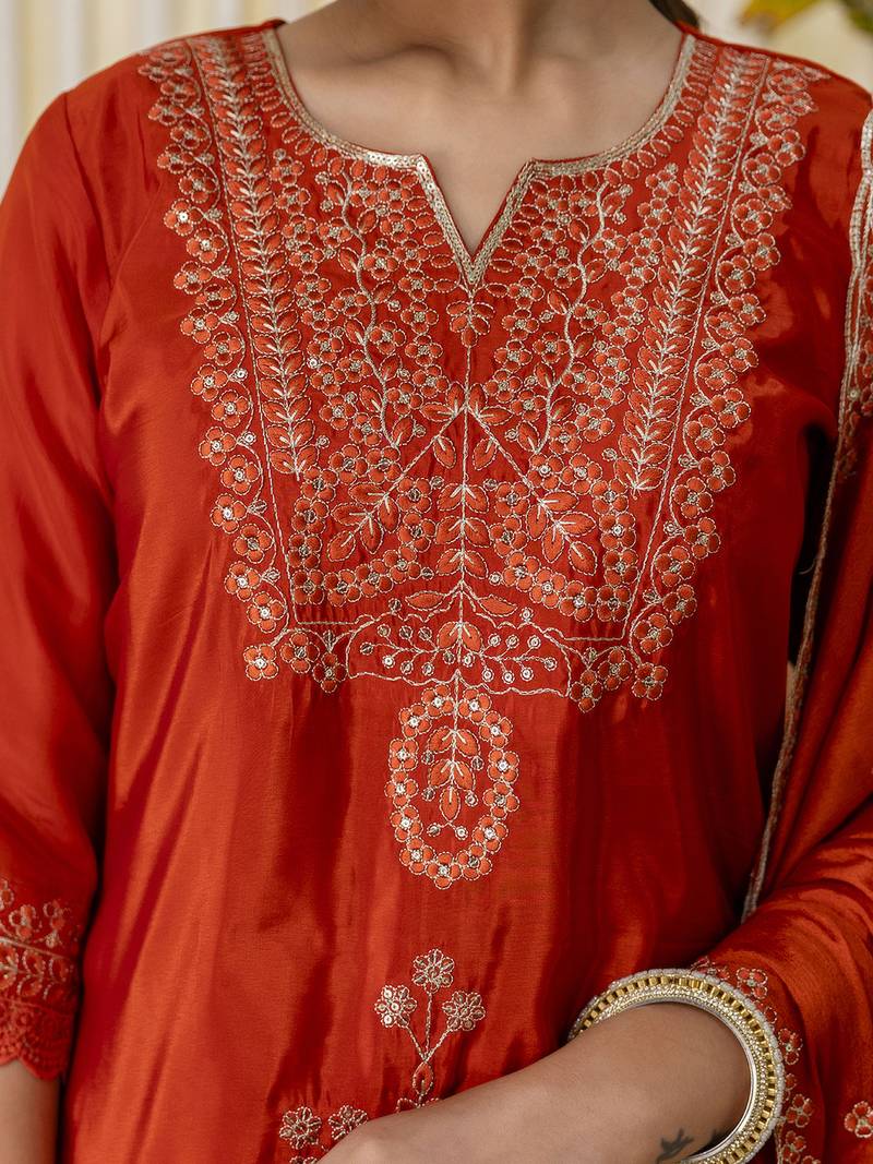 cognac silk blend festive kurta set