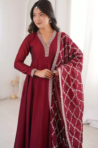 maroon festive wear anarkali