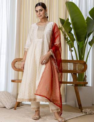 white silk blend festive kurta set 1