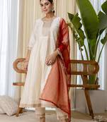 white silk blend festive kurta set