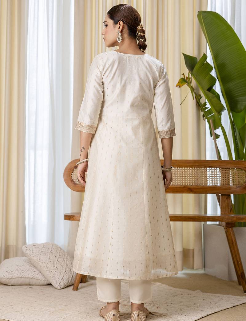 white silk blend festive kurta set