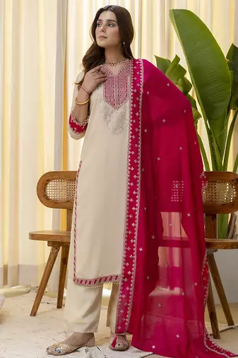 cream silk blend festive kurta set