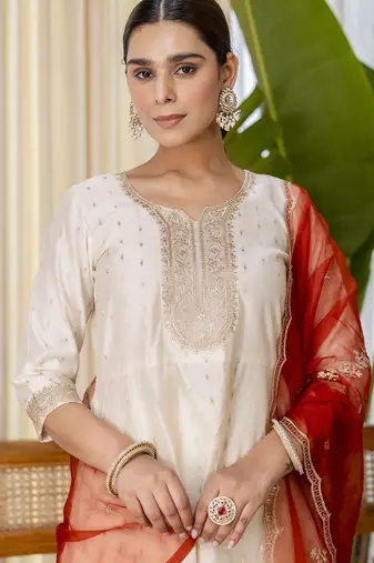 white silk blend festive kurta set