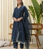 teal silk blend festive kurta set
