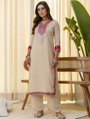 cream silk blend festive kurta set 2