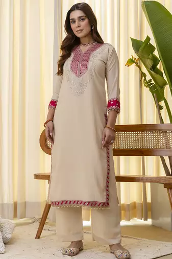 cream silk blend festive kurta set