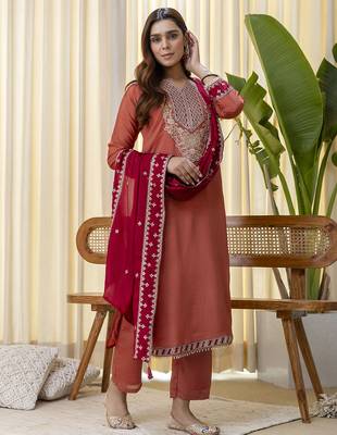 peach silk blend festive kurta set 1